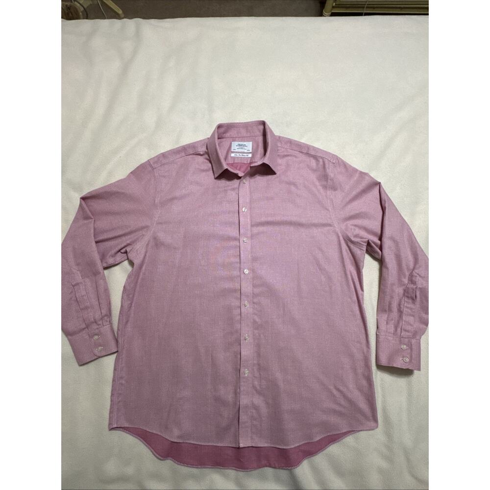 Charles Tyrwhitt L/S Dress Shirt Men 18/36 Pink Print Non Iron Classic Fit